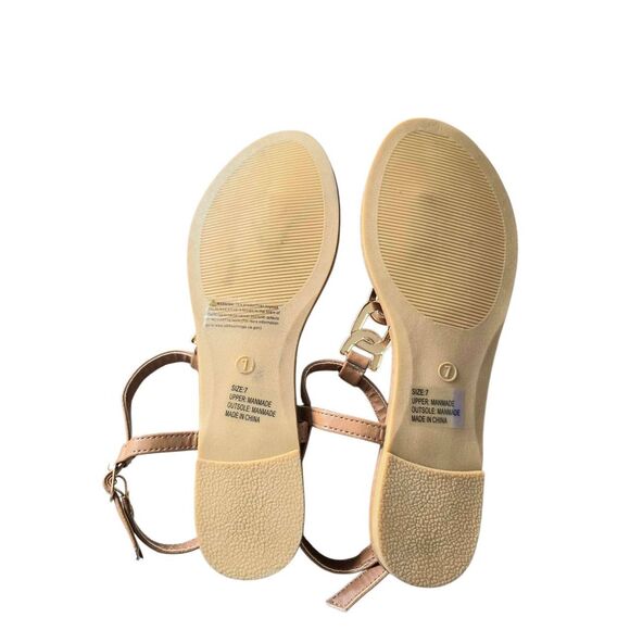 NY&C Flat Sandals Size 7 Brown Ankle Strap Logo - Picture 5 of 5